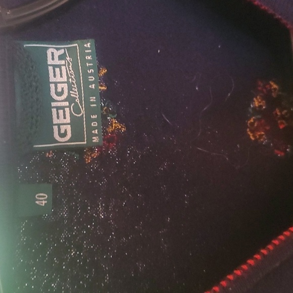 Geiger Austria Sz. 40 M L Embroidered Art 100% Boiled Navy Blue Wool Cardigan - Picture 4 of 12